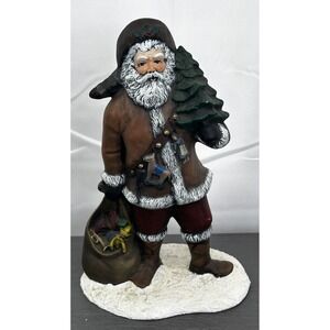Vintage Ceramic Santa‎ Claus Figurine with Beaver Tail Hat 9.5" Christmas 1989